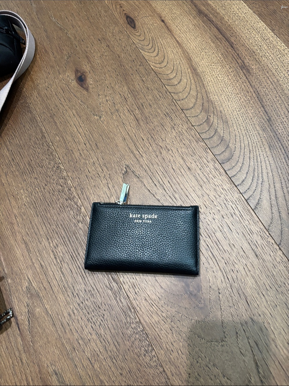 kate spade Black Pebbled Leather Zip Card Holder
